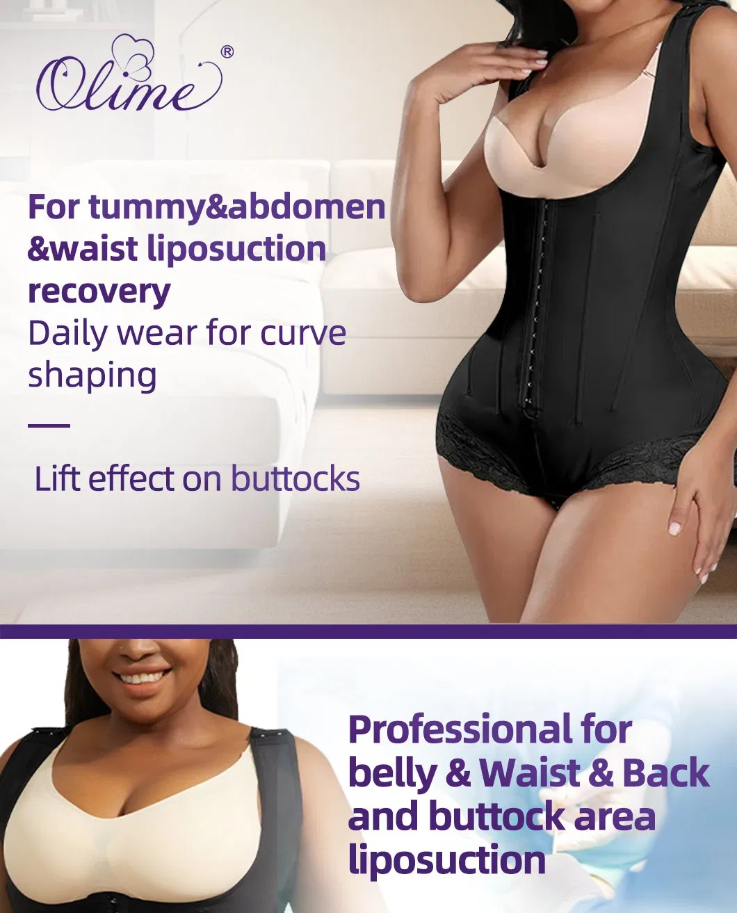 Moldador de Corpo Inteiro de Alta Qualidade com Controle de Barriga, Macacão Shapewear, Fio Dental, Faja Lombar para Mulher, Roupa de Compressão para Uso Pós-Lipoaspiração