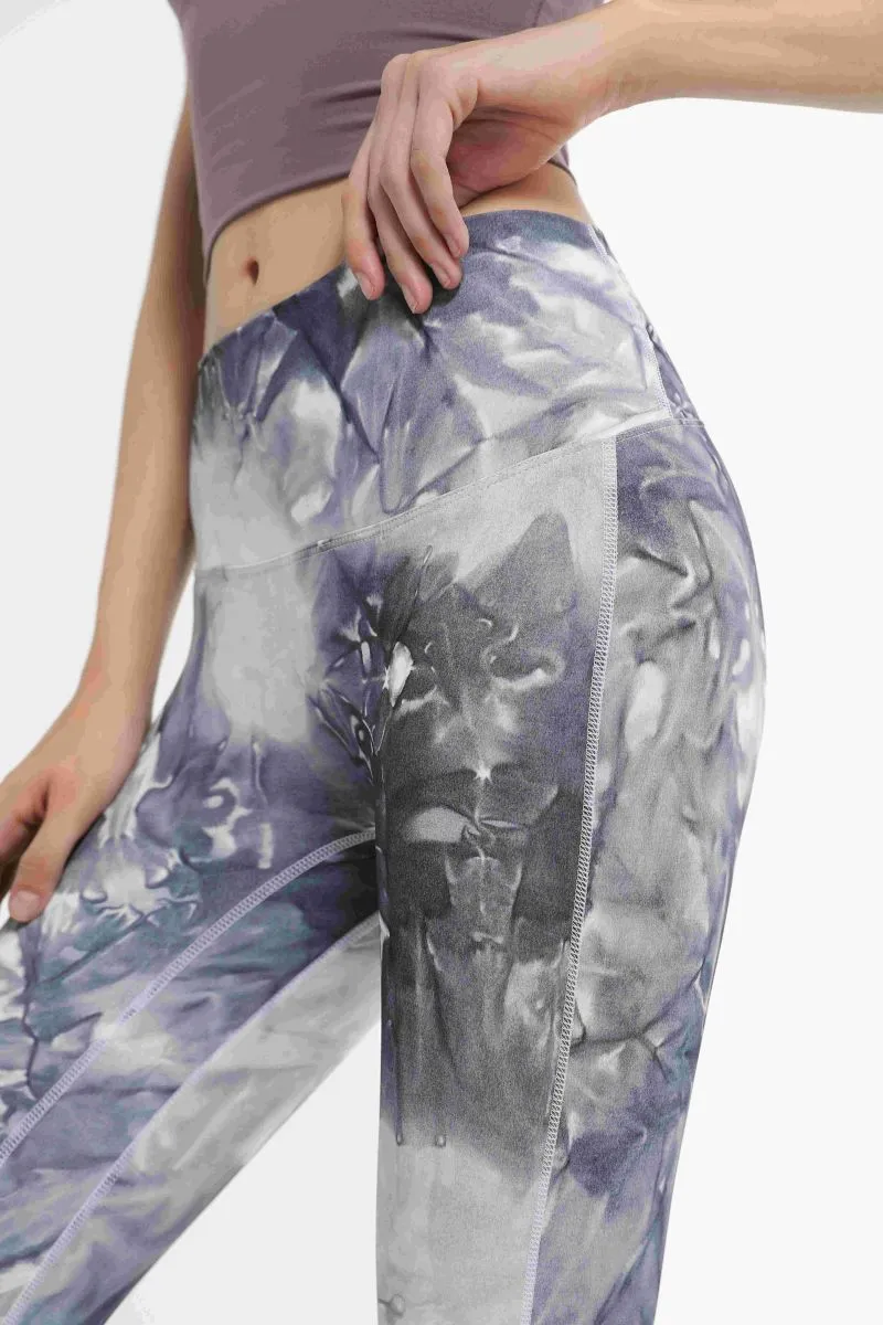 Conjunto de Yoga Feminino com Estampa Elegante, Calças de Ginástica com Push Up
