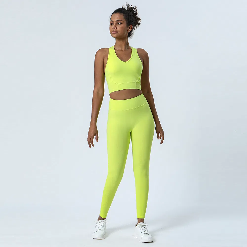 Conjunto de Top Sem Mangas e Leggings para Mulheres com Design de Malha Respirável para Yoga e Corrida