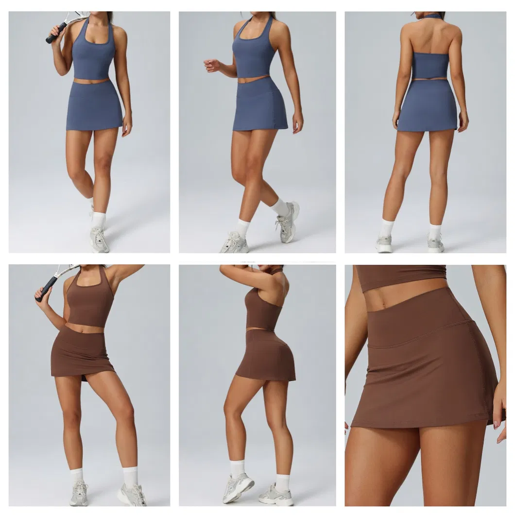 Vestido de Tênis Feminino com Bolso Roupas Esportivas Conjunto de Duas Peças para Atividades ao Ar Livre Roupas de Yoga