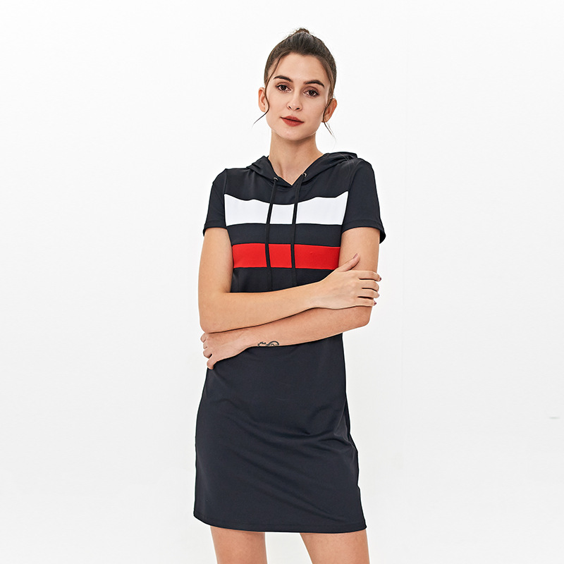 Vestido com Capuz em Alta Venda, Manga Curta, Vestido Casual, Roupas de Ginástica e Fitness
