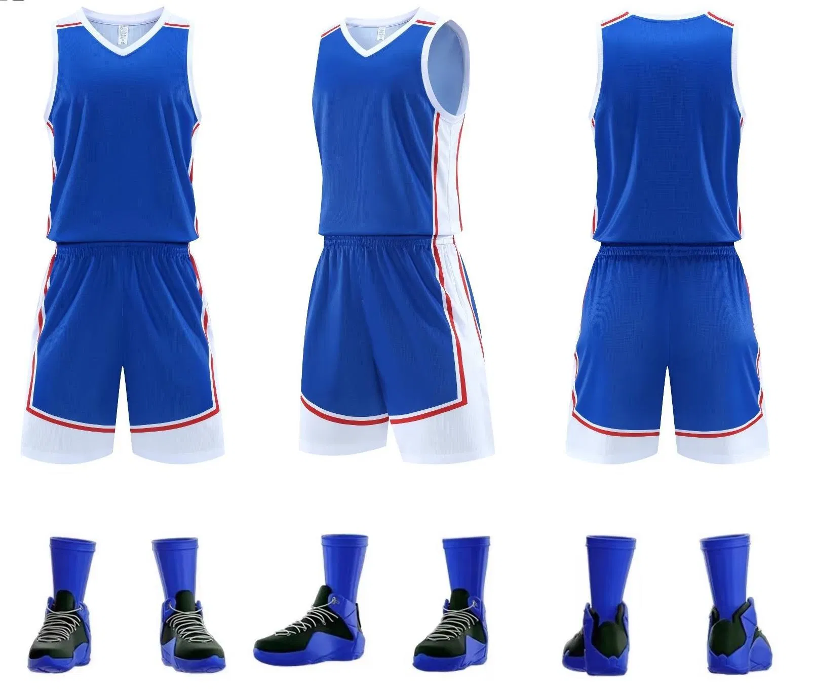Uniforme de Basquete Juvenil da Equipe Preto com Bordado de Logo e Nome Personalizado