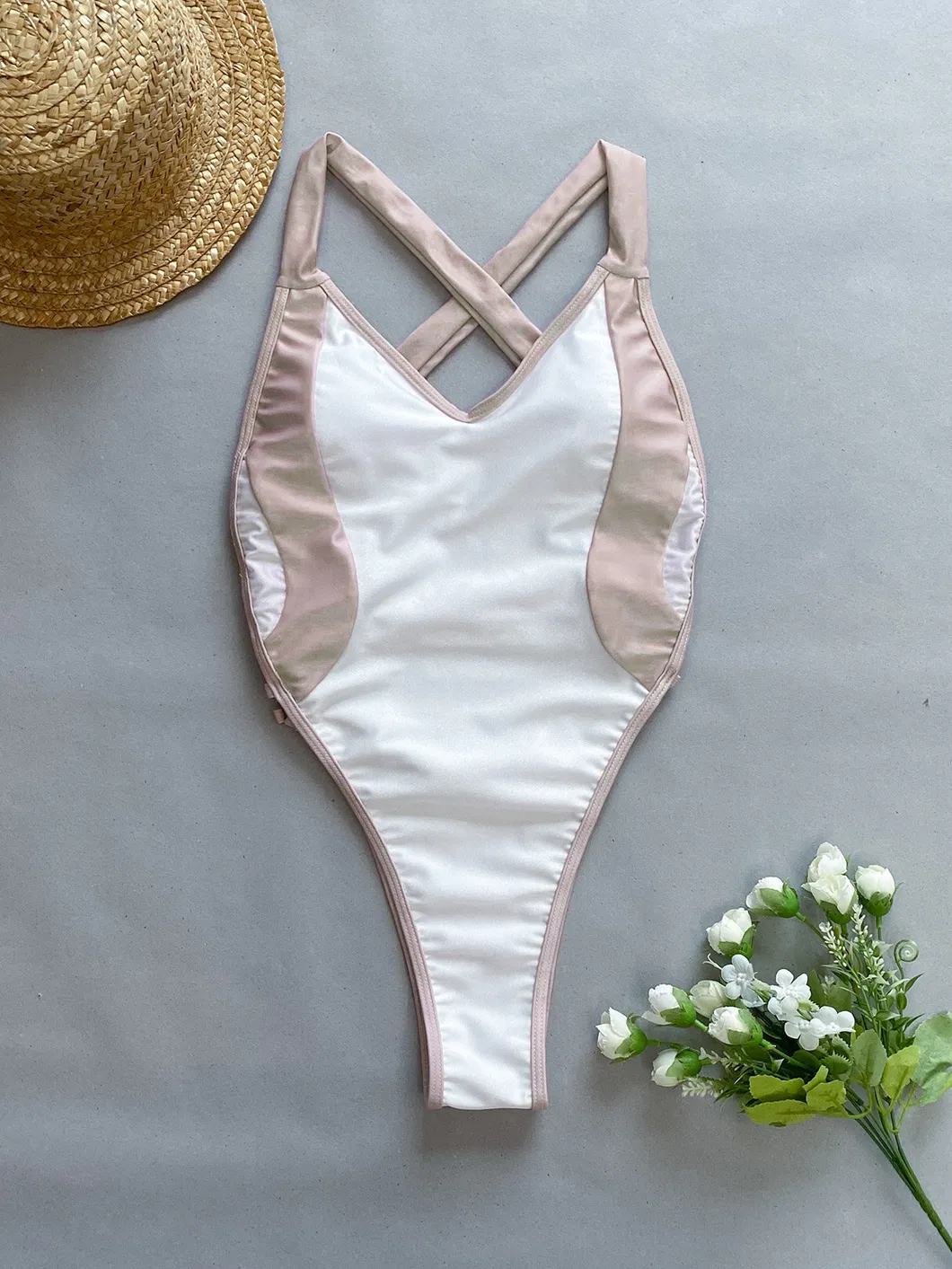 2024 Fashion One Pieces Solid Patchwork Push up Back Strap Fix Woman Swimsuit Maillot Summer Swimwear Manufacturing