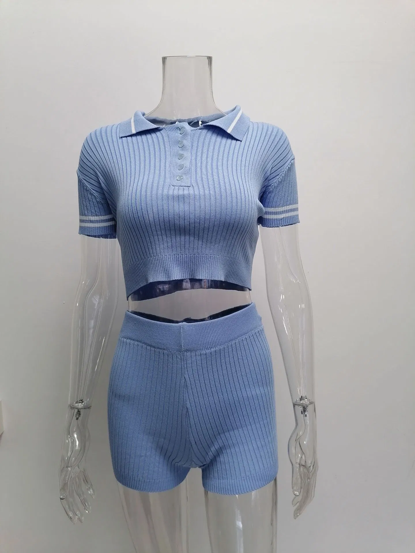 2025 Conjunto de Shorts Casuais Tricotados Sexy para Mulheres 2 Camiseta de Manga Curta Respirável e Ajuste Slim para Roupas de Golfe