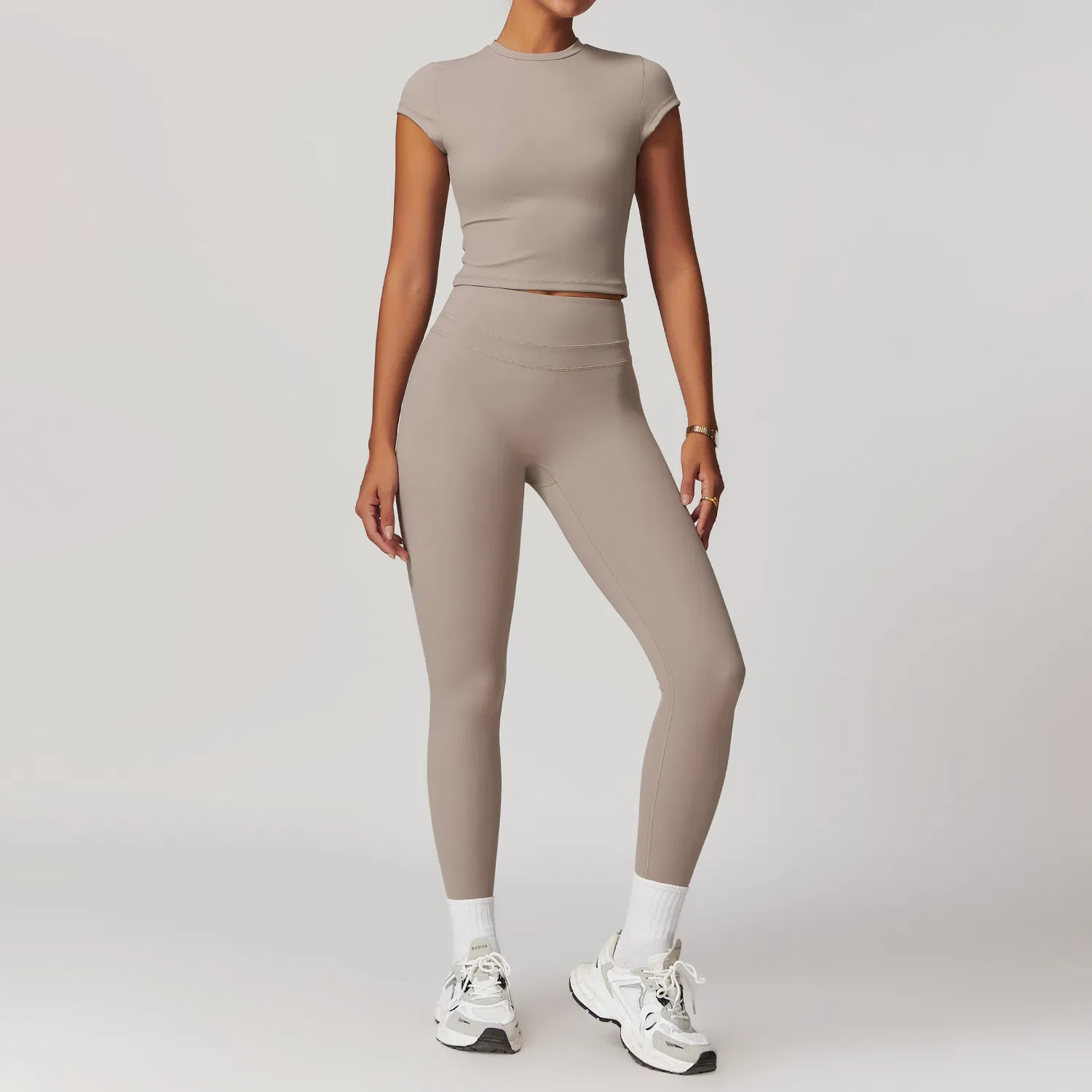 Mulheres 5 Conjunto de Loungewear para Yoga, Blusa de Manga Curta, Leggings de Cintura Alta Elástica, Roupas Casuais para Exercícios