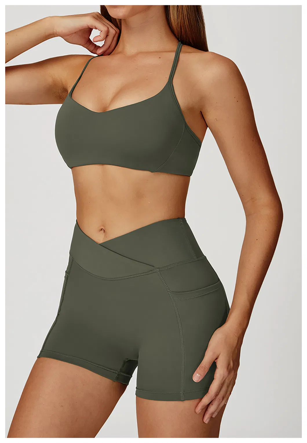Sutiã esportivo longo com decote em V sexy para mulheres