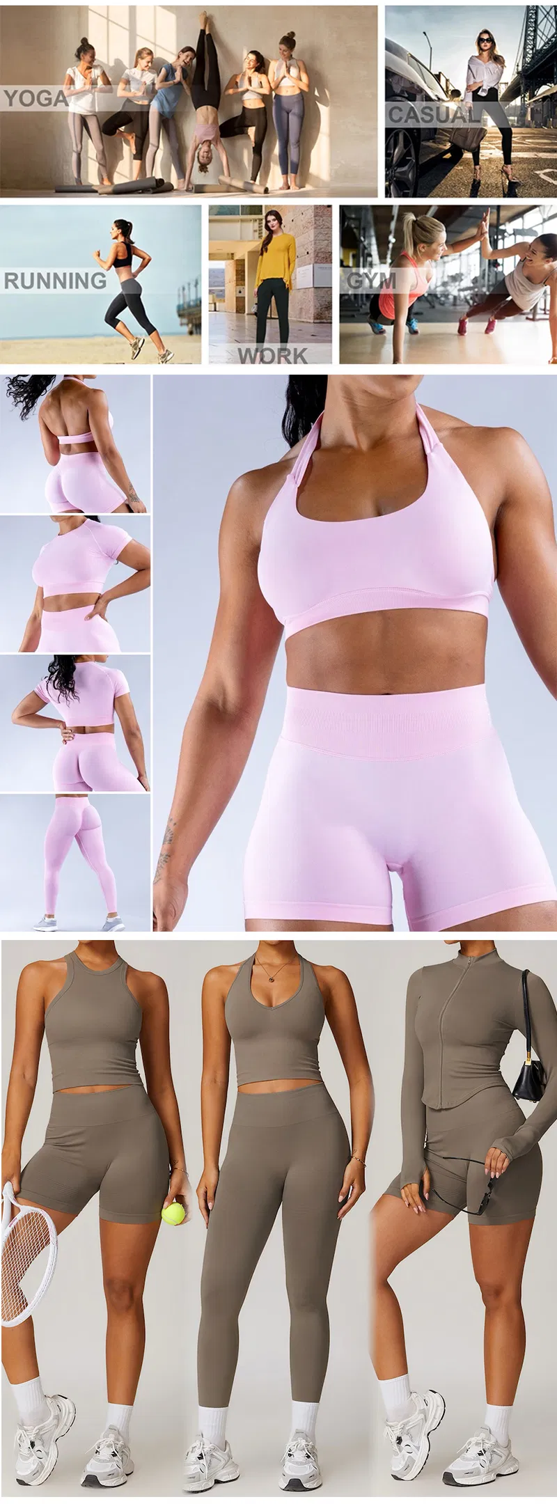 4 Conjunto de Treino Sexy Sem Costura para Mulheres, Sutiã Halter Neck Personalizado + Shorts de Bumbum + Leggings de Yoga, Roupas de Atividade para o Ginásio