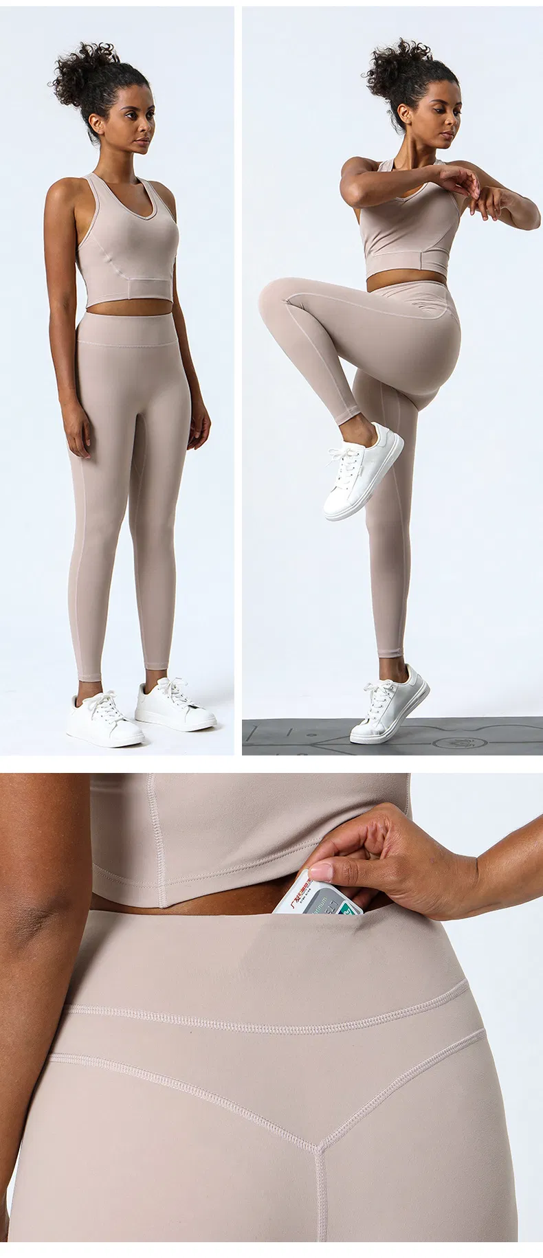 Conjunto de Top Sem Mangas e Leggings para Mulheres com Design de Malha Respirável para Yoga e Corrida