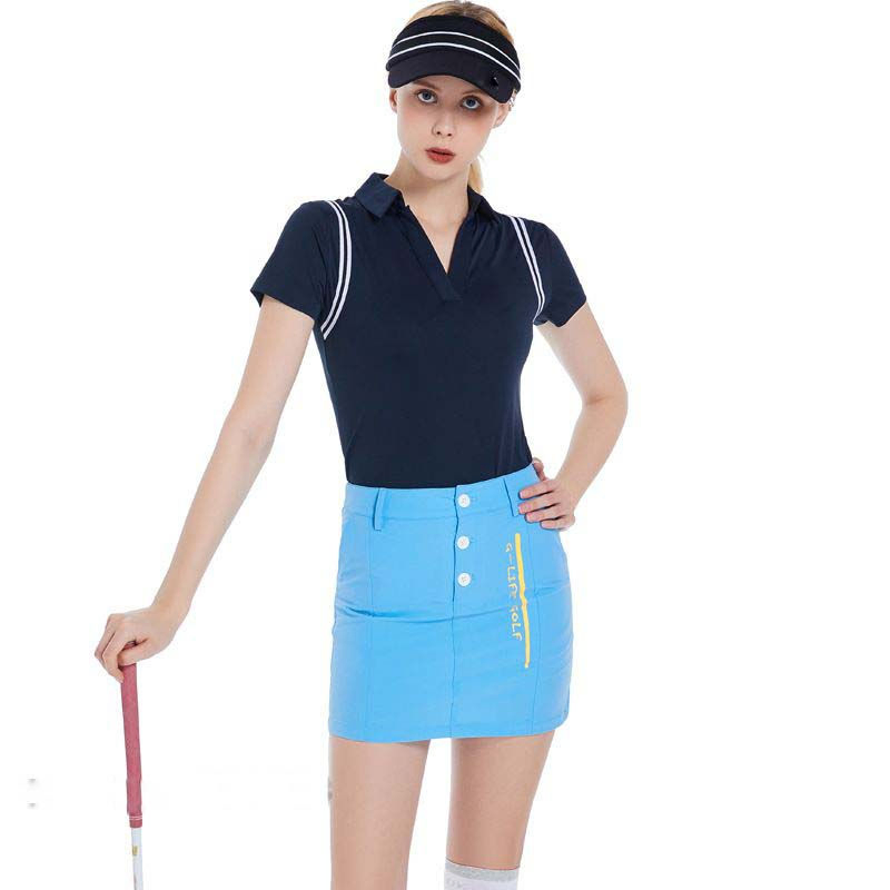 Conjunto de Roupas para Golfe Camiseta Polo Viscose com Decote em V e Mangas Curtas, Blusa Slim e Saia A-Line para Mulheres