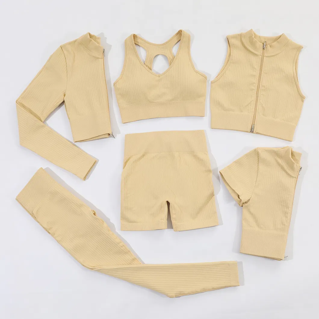 Conjunto de Esportes Feminino Personalizado 6 Roupas de Atividade Fitness Yoga Sem Costura para Academia