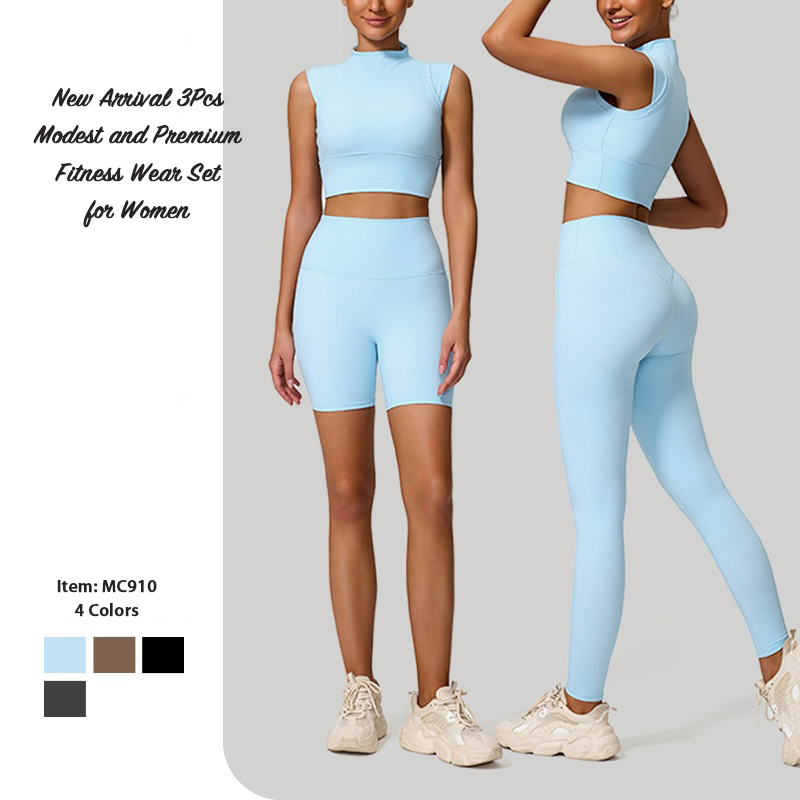 Conjunto de Roupas de Treino Fashion Trendy Slim Fit 2/3PCS para Mulheres, Top de Esporte com Gola Alta + Shorts de Yoga de Cintura Alta + Leggings de Corrida
