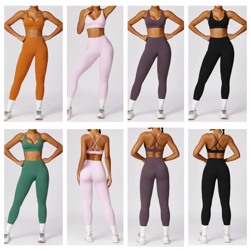 Mulheres 2PCS Leggings de Cintura Alta Camiseta Sutiã Roupas Esportivas Yoga Academia