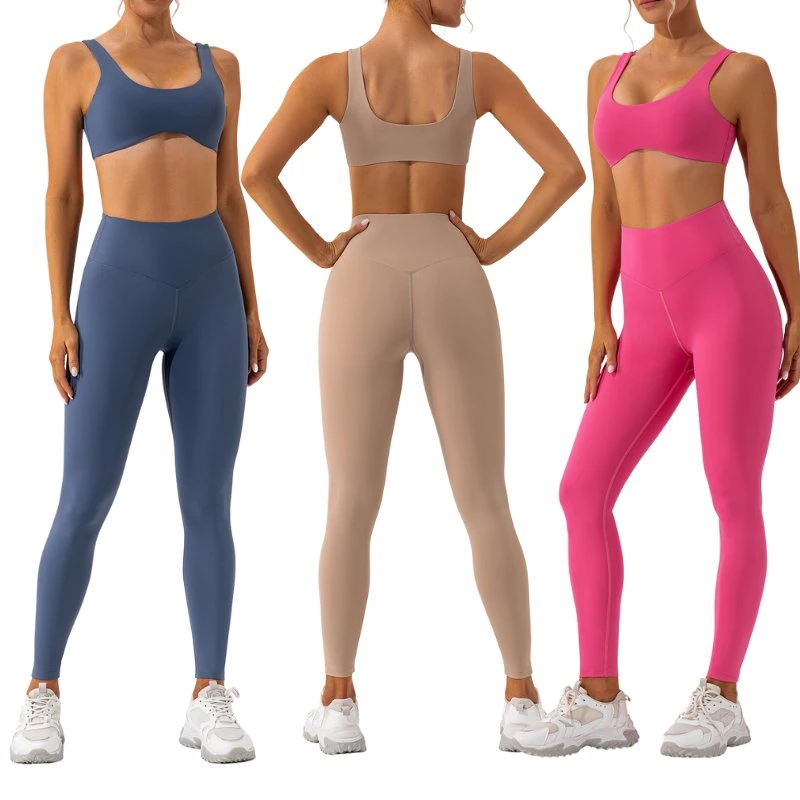 Venda por atacado de roupas de treino femininas personalizadas, sutiãs esportivos, conjuntos de fitness para academia, leggings com efeito de bumbum e roupas de yoga