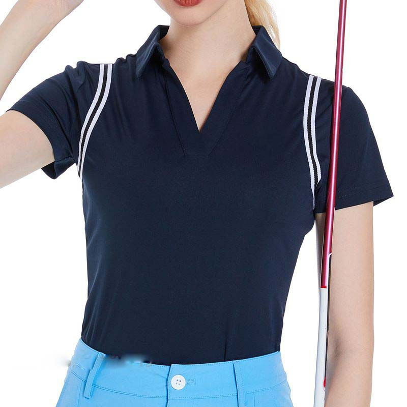Conjunto de Roupas para Golfe Camiseta Polo Viscose com Decote em V e Mangas Curtas, Blusa Slim e Saia A-Line para Mulheres