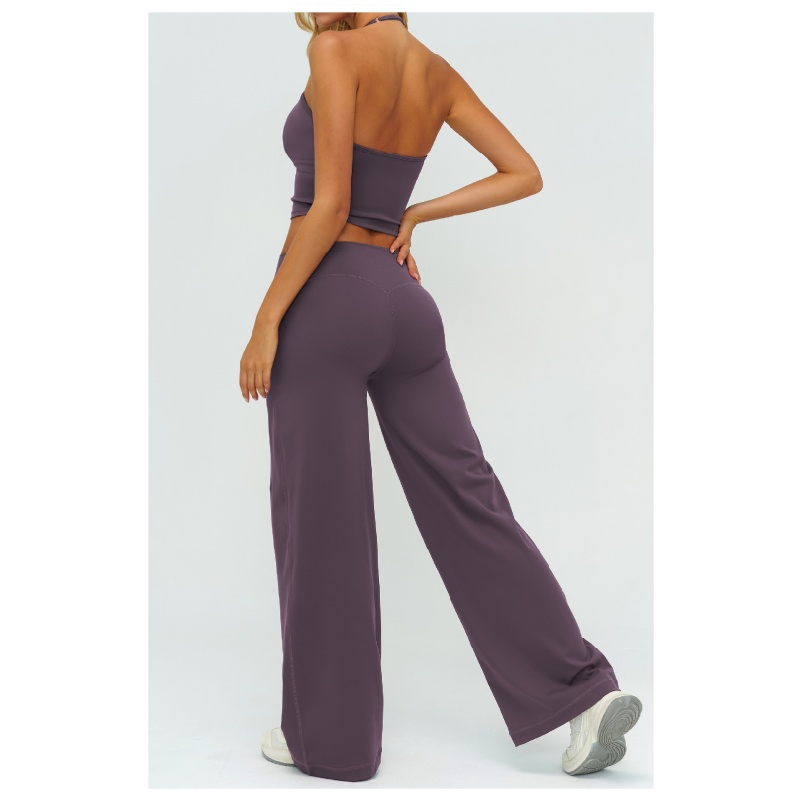 Colete de Yoga Feminino Fitness V-Neck Halter Neck Sutiã de Yoga Ajustado Moda Colete Esportivo Calças Longas de Perna Larga Roupas de Academia