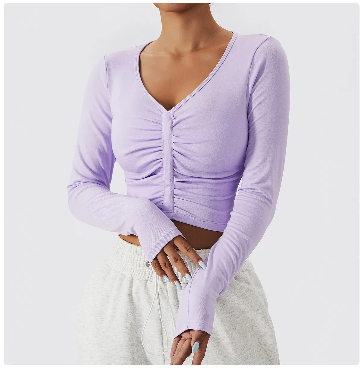 Camiseta de treino feminina de manga longa, cropped, canelada, respirável, para yoga, roupa de fitness, blusa de academia, top de corrida, suéter