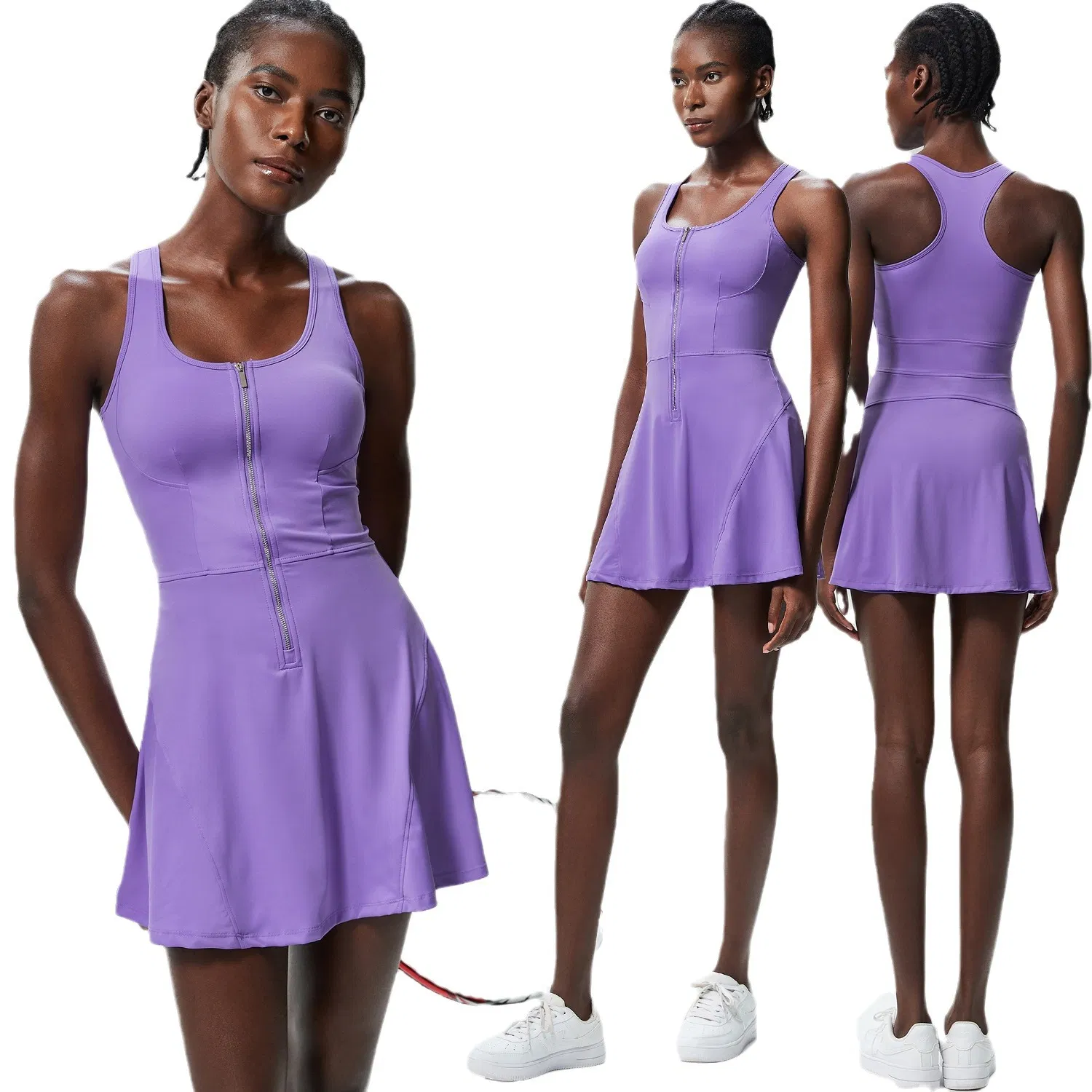 Vestido de Exercício Feminino com Shorts Embutidos, Vestido Atlântico Sem Mangas, Roupas para Golfe e Tênis