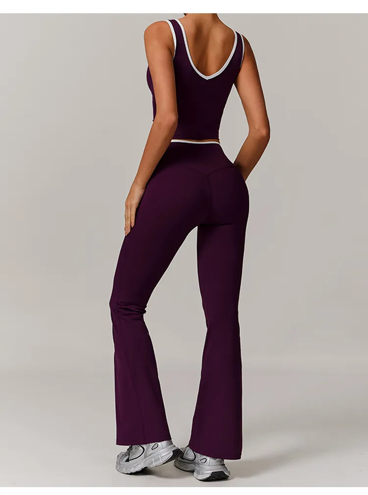Roupas Atléticas Justas para Mulheres 2 Conjunto de Top e Calças que Absorvem o Suor para Yoga Ativo