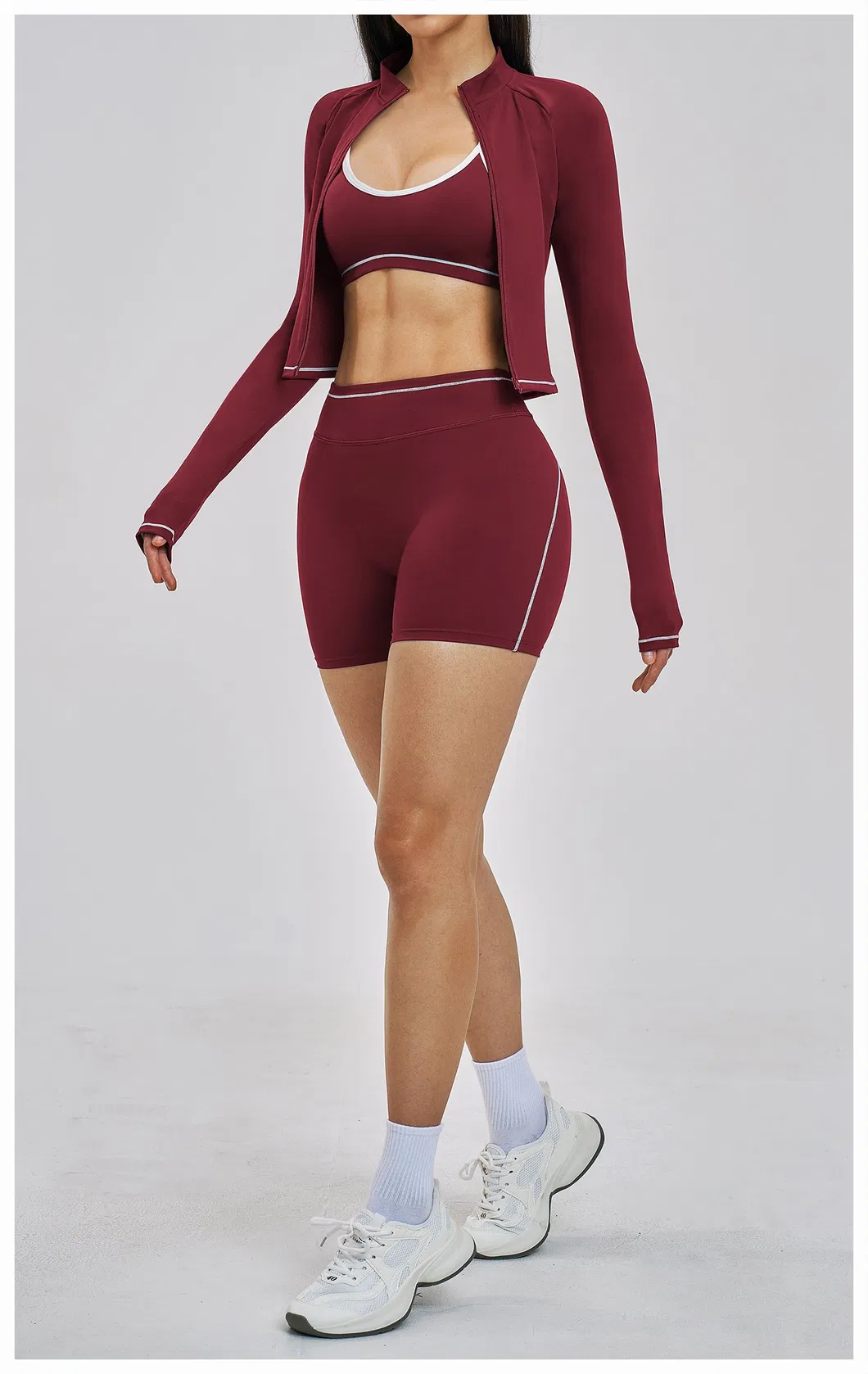 Roupas de Ginástica para Mulheres 3, Atacado Chinês de Roupas para Sutiã Esportivo, Jaqueta e Shorts