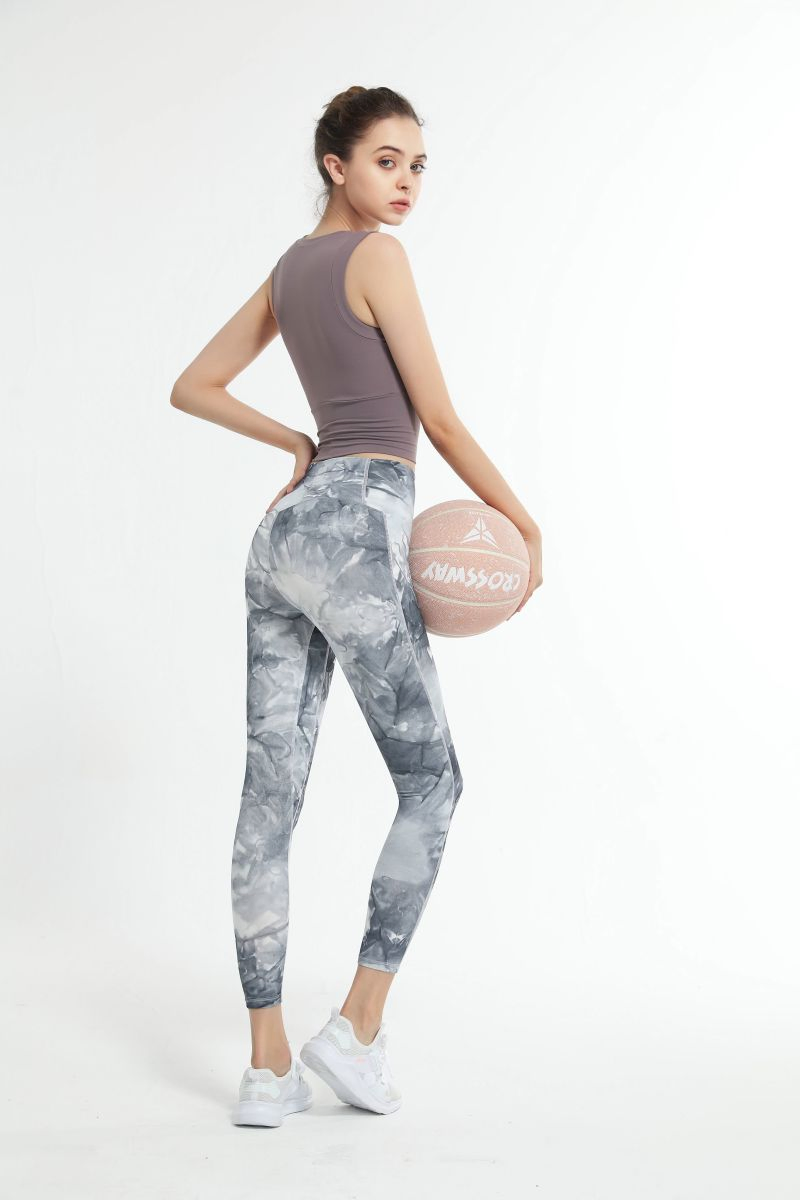 Conjunto de Yoga Feminino com Estampa Elegante, Calças de Ginástica com Push Up