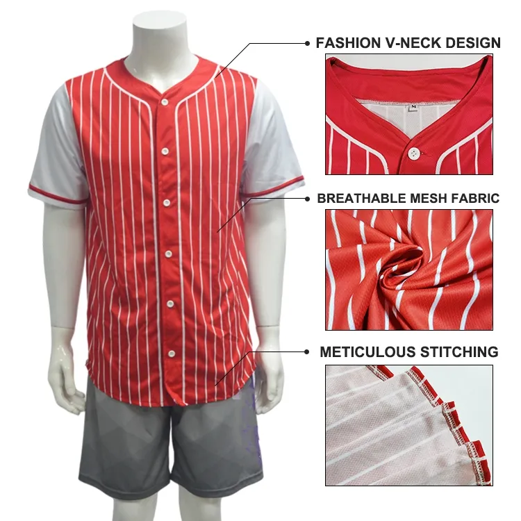 Camisa de Beisebol de Poliéster de Alto Desempenho Uniformes de Beisebol em Malha Personalizados