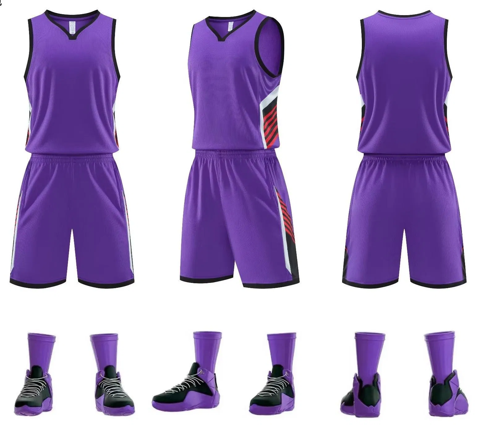 Uniforme de Basquete Juvenil da Equipe Preto com Bordado de Logo e Nome Personalizado
