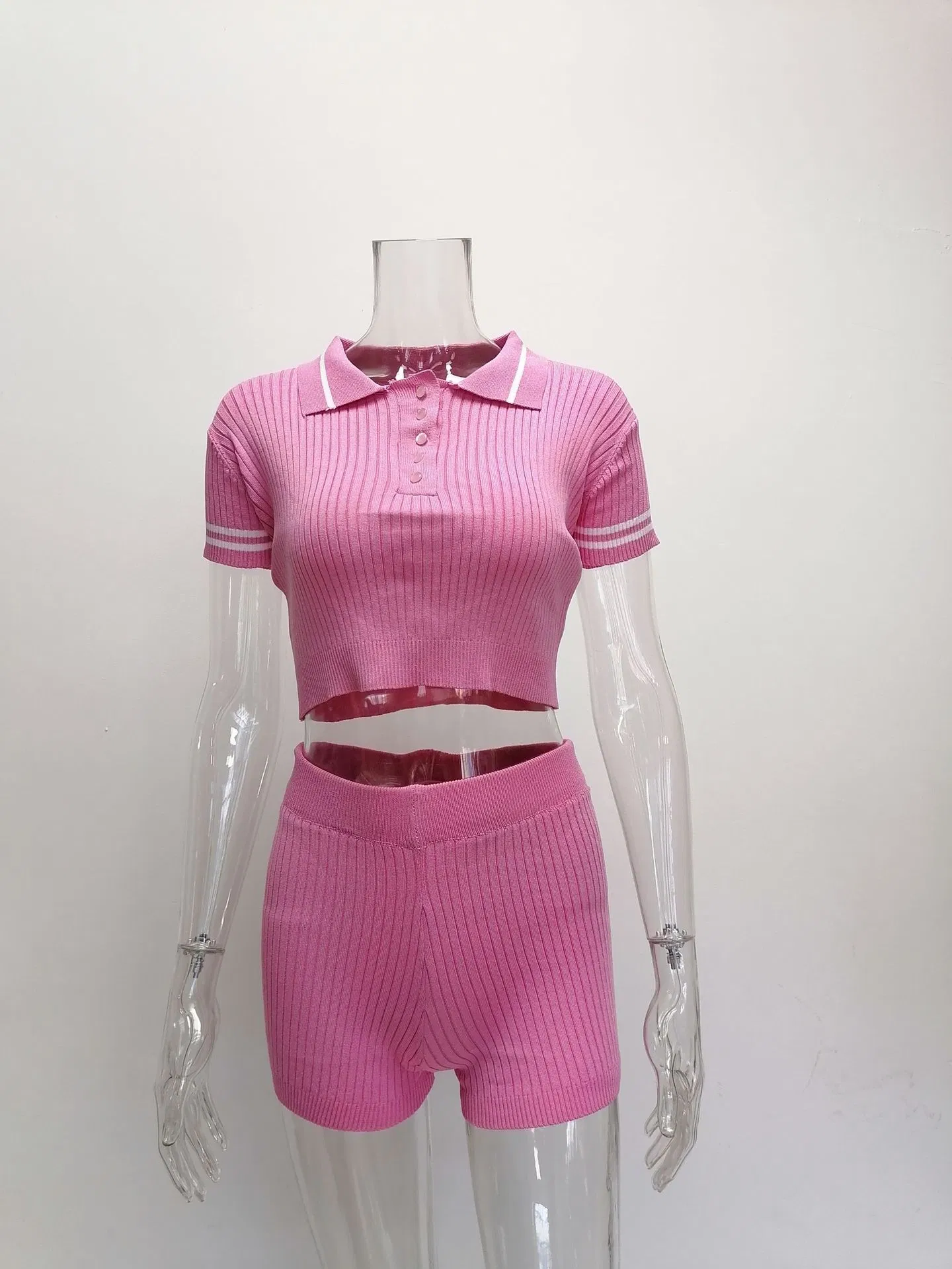 2025 Conjunto de Shorts Casuais Tricotados Sexy para Mulheres 2 Camiseta de Manga Curta Respirável e Ajuste Slim para Roupas de Golfe