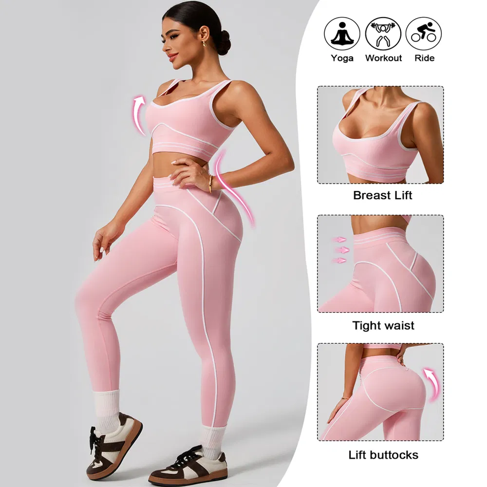 Conjunto de Top e Calça de Esporte com Bloco Ativo Roupas para Pilates, Yoga, Fitness, Academia e Corrida