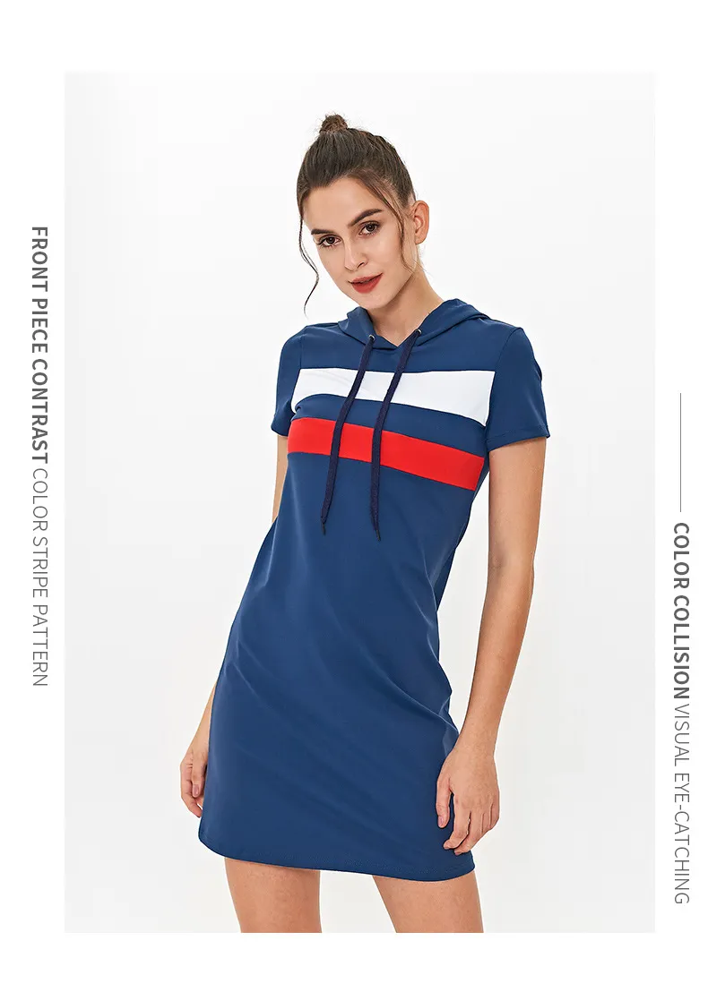 Vestido com Capuz em Alta Venda, Manga Curta, Vestido Casual, Roupas de Ginástica e Fitness