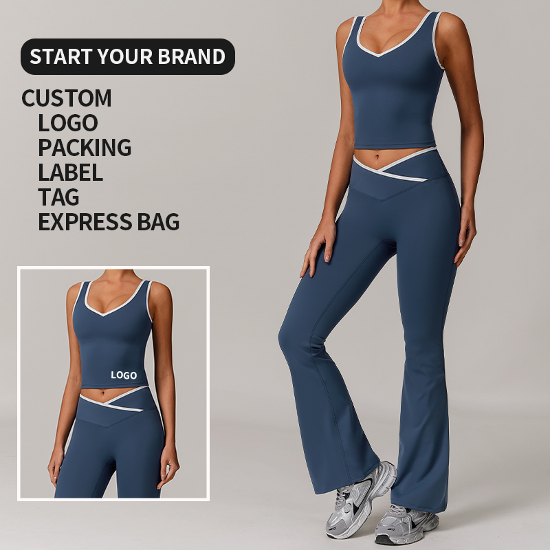 Roupas Atléticas Justas para Mulheres 2 Conjunto de Top e Calças que Absorvem o Suor para Yoga Ativo