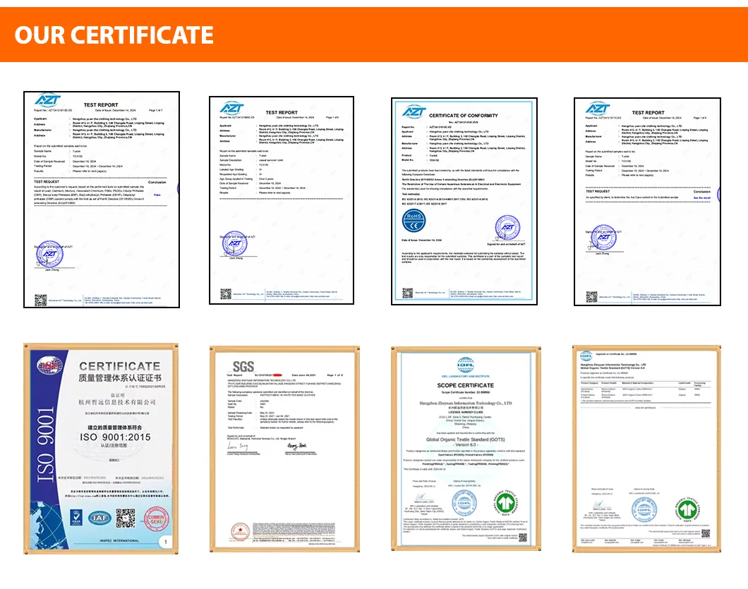 Certificados de qualidade de vestuário