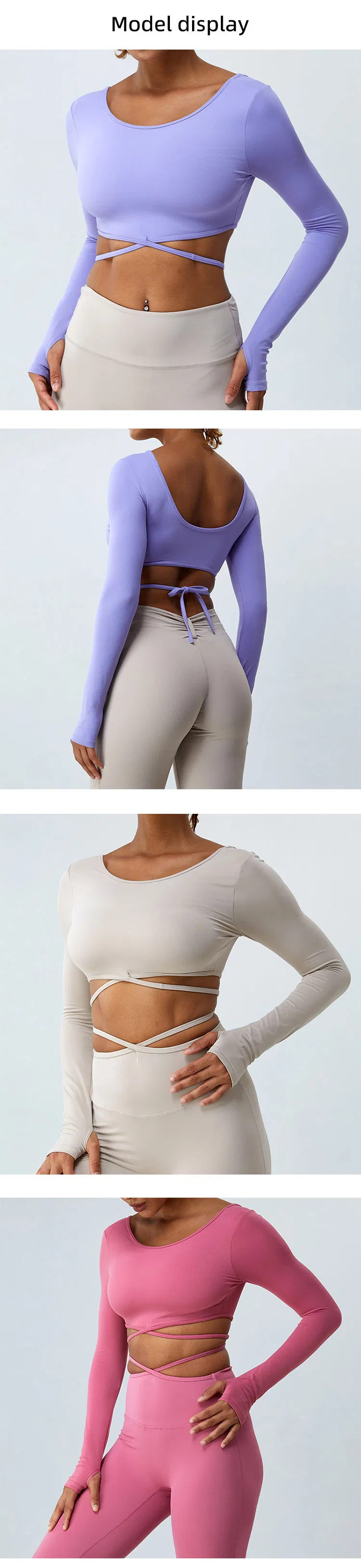 Novo Top de Yoga de Manga Longa com Cinto Fino para Mulheres, Camiseta Esportiva Respirável para Corrida, Roupas de Fitness Justas