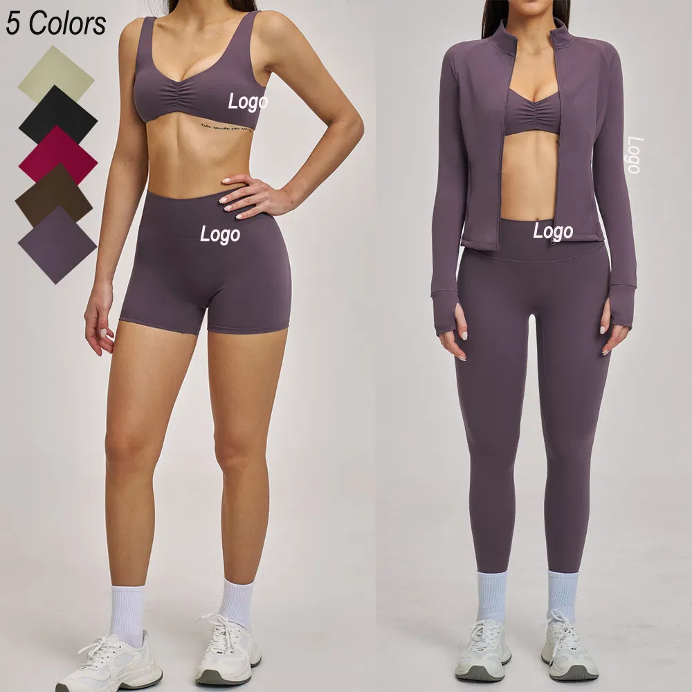 Roupas de ginástica por atacado recomendadas com blusas com soutien, jaquetas, shorts, leggings e roupas atléticas