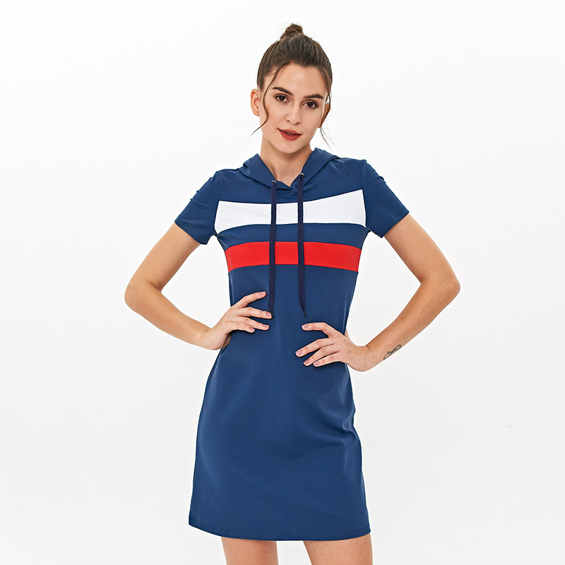 Vestido com Capuz em Alta Venda, Manga Curta, Vestido Casual, Roupas de Ginástica e Fitness