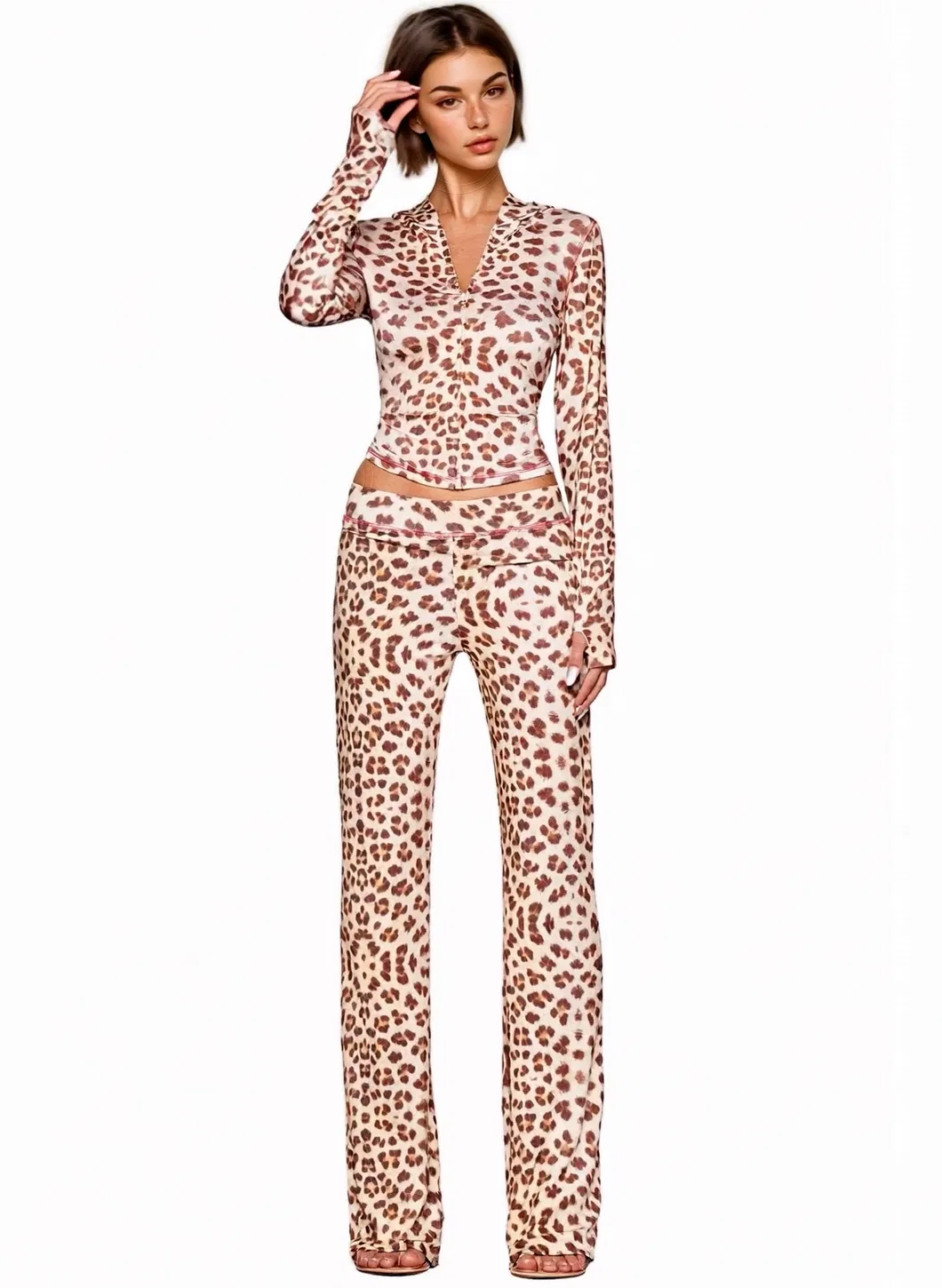 Ajuste do Conjunto Feminino de Capuz e Calça Flare
