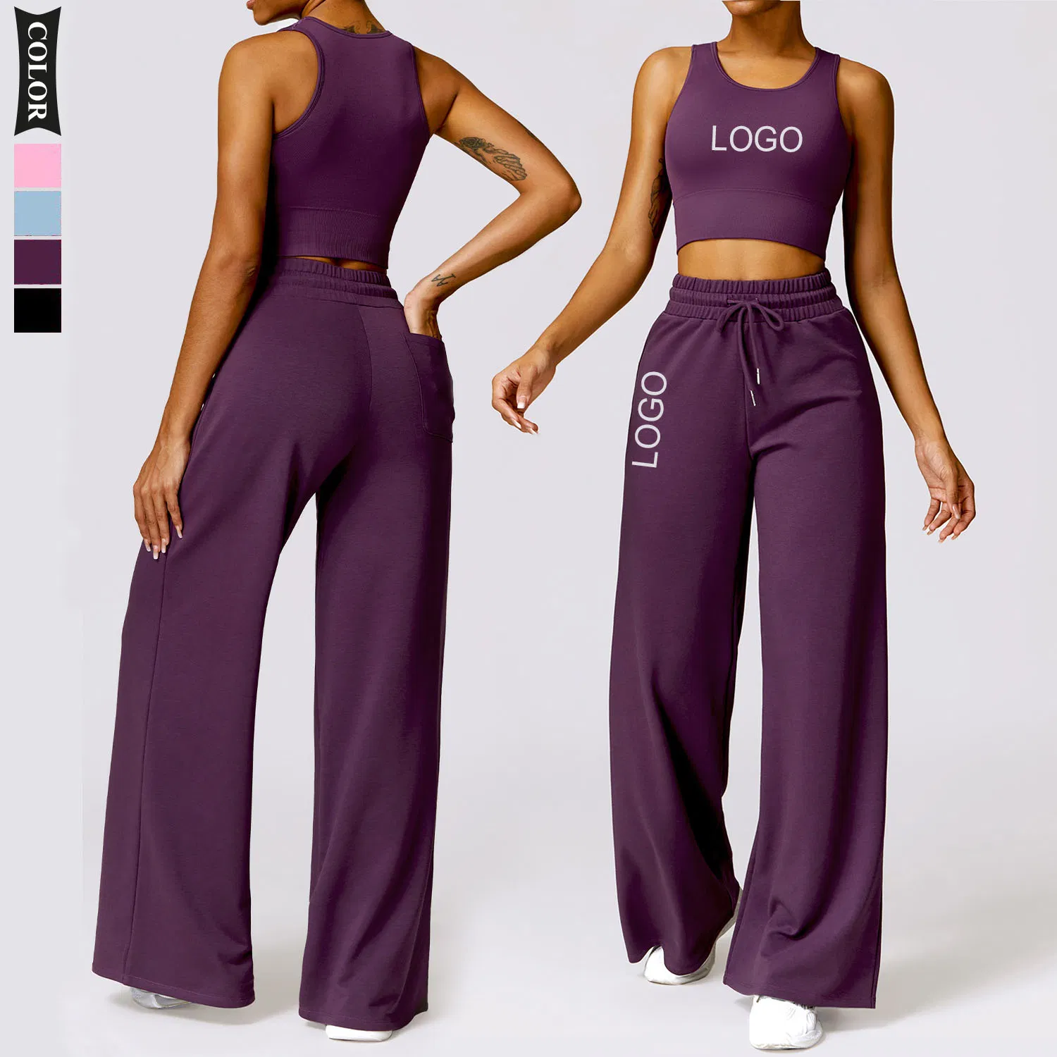 Conjuntos de treino para mulheres, calças de yoga soltas, tops cropped, roupas de ginástica, vestuário ativo