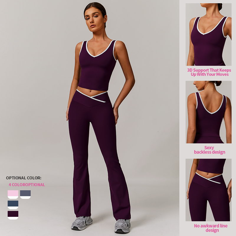 Roupas Atléticas Justas para Mulheres 2 Conjunto de Top e Calças que Absorvem o Suor para Yoga Ativo