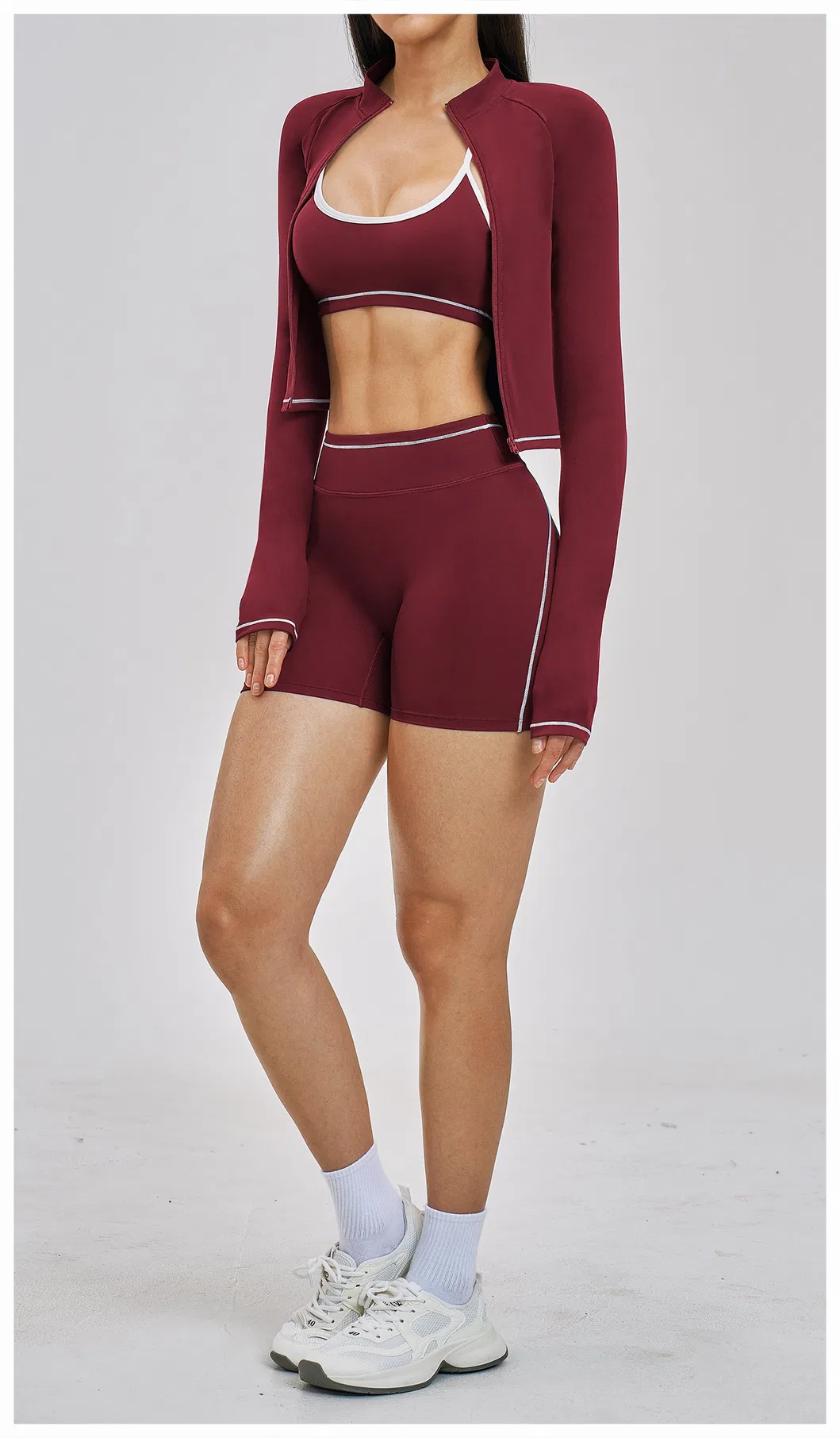 Roupas de Ginástica para Mulheres 3, Atacado Chinês de Roupas para Sutiã Esportivo, Jaqueta e Shorts
