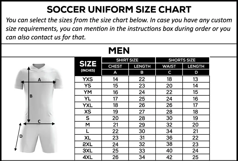 Tabela de Tamanhos de Uniformes de Futebol