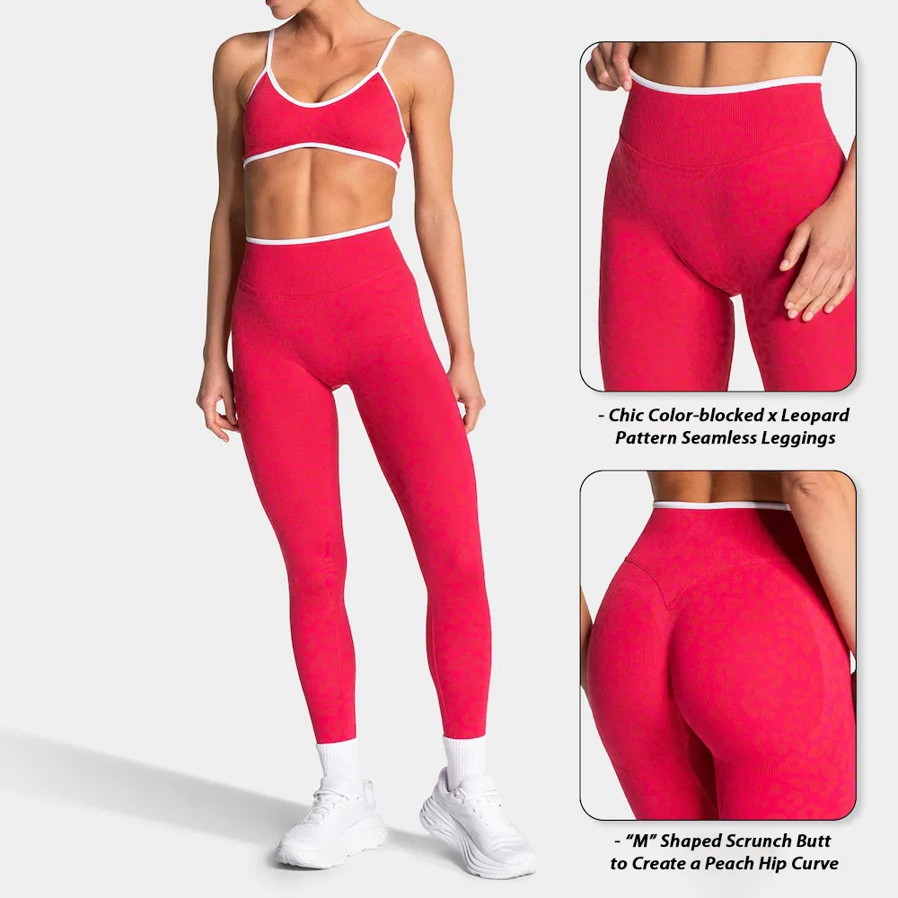 Conjunto de Roupas de Ginástica e Fitness com Estampa de Leopardo 3 para Mulheres, Shorts de Cintura Alta + Leggings de Yoga + Sutiã Esportivo Conjuntos de Roupas Ativas Sem Costura