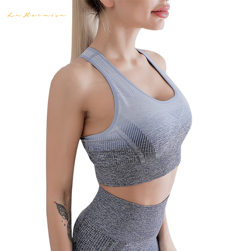 Conjunto de Yoga com Gradiente de Cor para Mulheres, Camiseta e Calças de Secagem Rápida, Roupas de Academia de Verão, Vestuário para Corrida e Fitness Ywcw0559