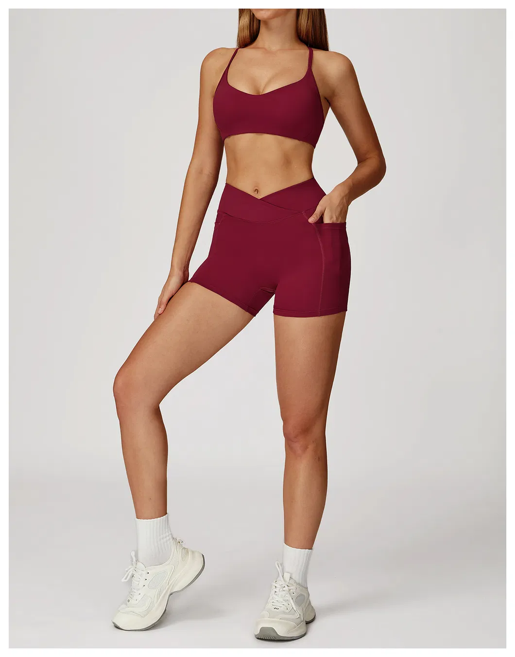 Sutiã esportivo longo com decote em V sexy para mulheres