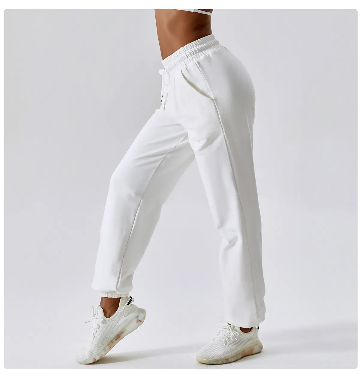 Calças Jogger Femininas Largas de Atacado com Cintura Alta, Elástico, Roupas de Esporte para Corrida com Bolso, Secagem Rápida, Leggings para Treino na Academia
