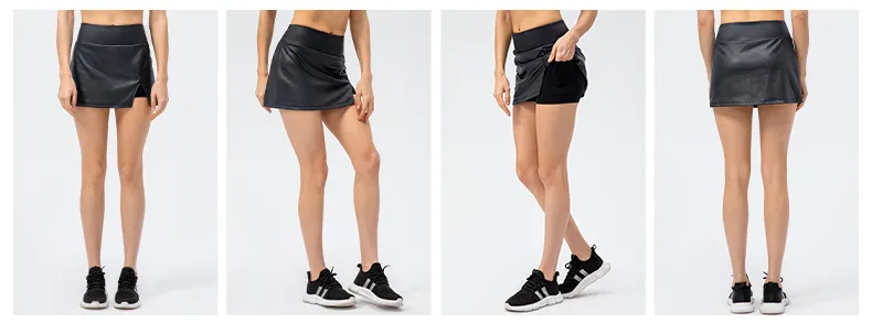 Nova Saia Esportiva Justa Preta com Fenda 2 em 1 Saia de Tênis Feminina com Shorts