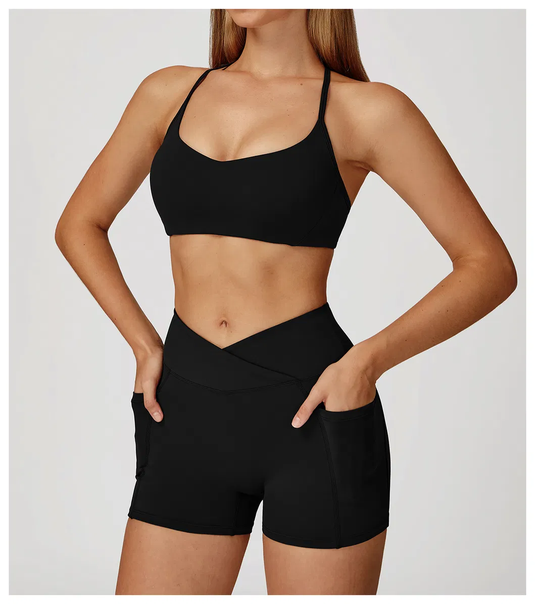 Sutiã esportivo longo com decote em V sexy para mulheres