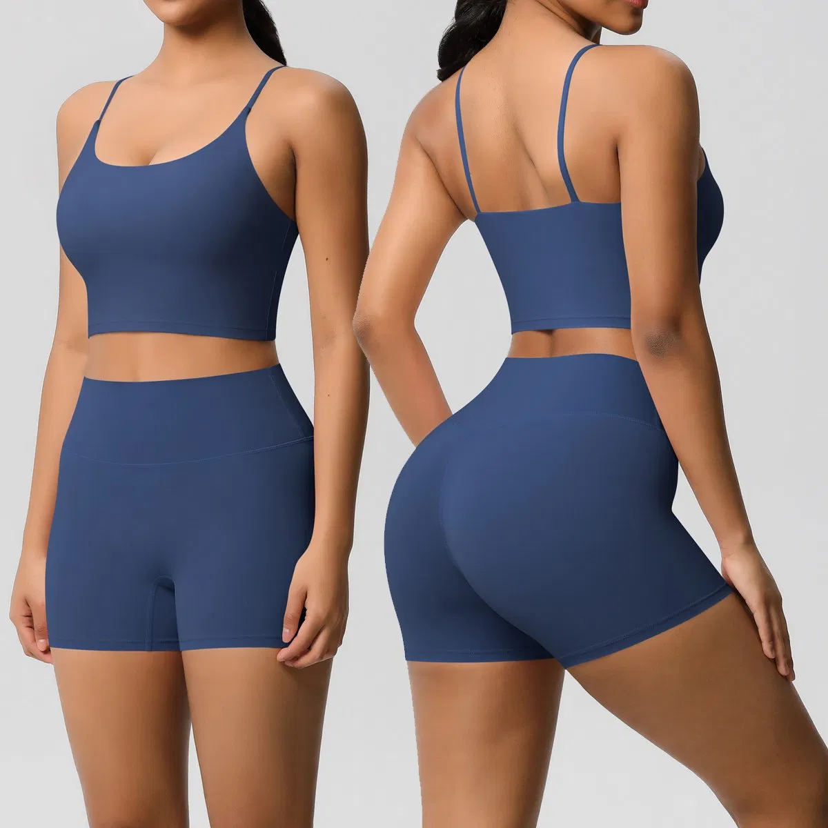 Conjunto de Verão de Roupas Esportivas para Mulher 2, Top Curto de Ioga + Shorts de Cintura Alta com Controle de Barriga para Corrida