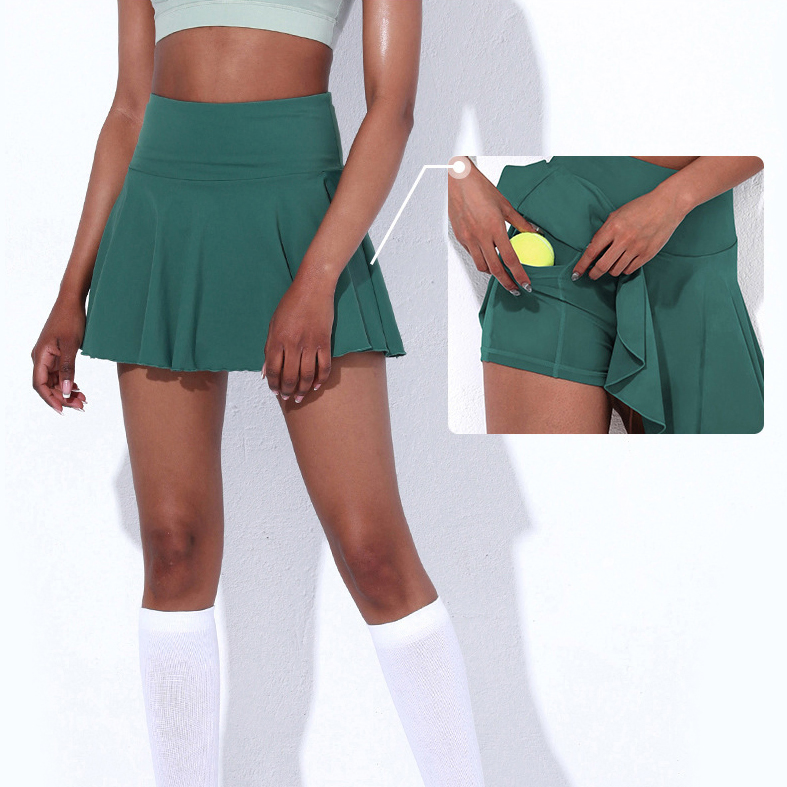 Conjunto de Duas Peças de Design de Bolso para Atacado, Roupas de Fitness para Yoga, Saias de Tênis para Mulheres