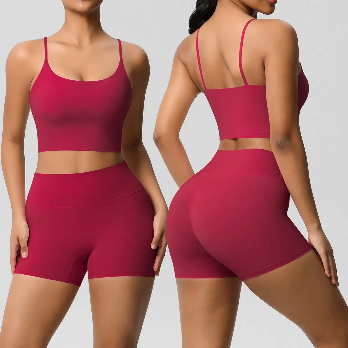 Conjunto de Verão de Roupas Esportivas para Mulher 2, Top Curto de Ioga + Shorts de Cintura Alta com Controle de Barriga para Corrida