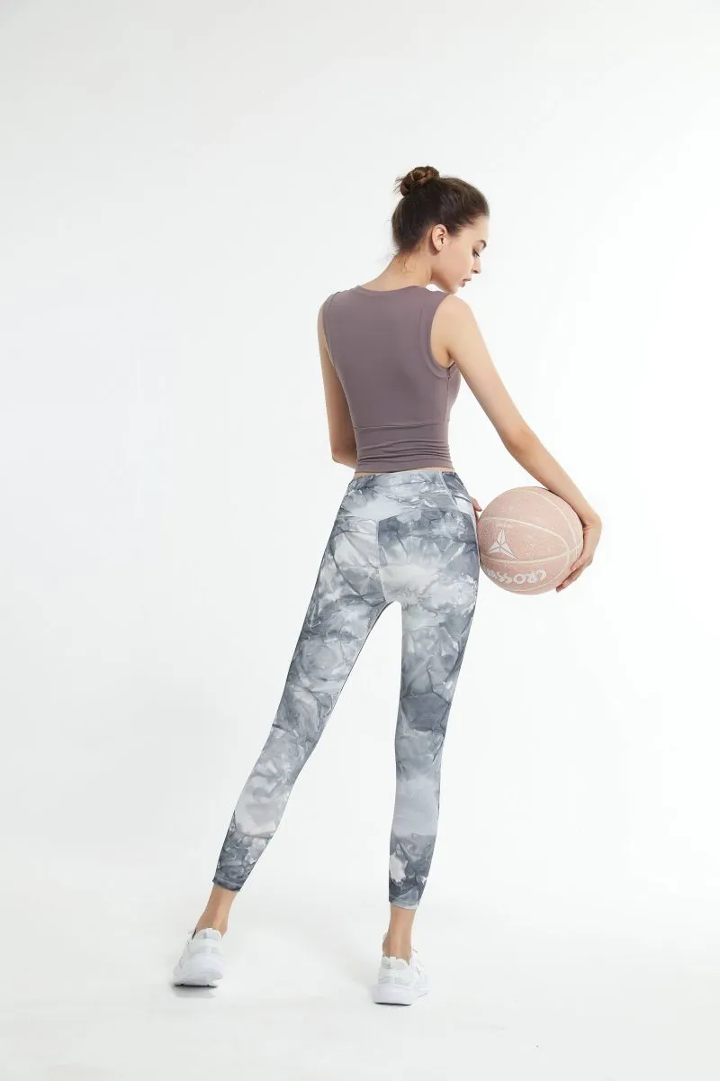 Conjunto de Yoga Feminino com Estampa Elegante, Calças de Ginástica com Push Up