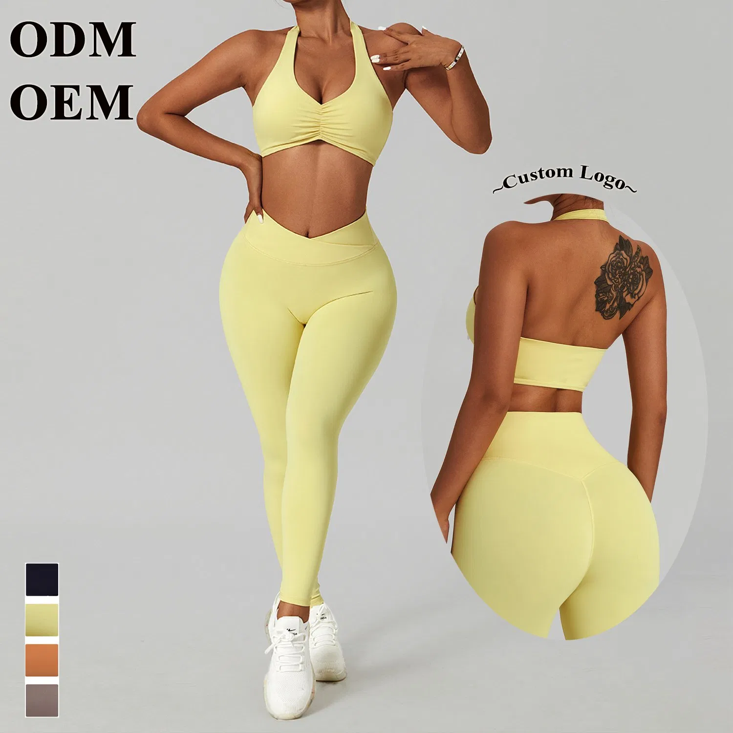 Conjunto de Roupas de Esporte Femininas para Yoga 2 Peça Conjunto de Treino Rápido Secagem Top Leggings Alta Elasticidade Sexy Academia Corrida Roupas de Fitness